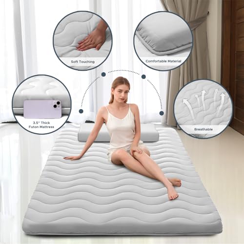 Japanese Futon Floor Mattress, 100% High Density Comfortable Foam, 3.5" Thicken Foldable Mattress Tatami Mat Sleeping Pad,...