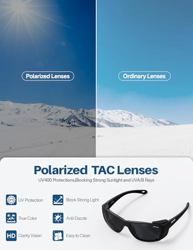 DEAFRAIN Sport Polarized Sunglasses for Men Women with Removable Side Shield for Hiking Skiing Climbing Glasses UV Protection