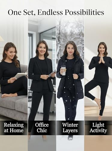 Women Heavyweight Rayon Polyester Thermal Underwear Base Layer Long Johns Blended Fleece Lined Set for Cold Weather