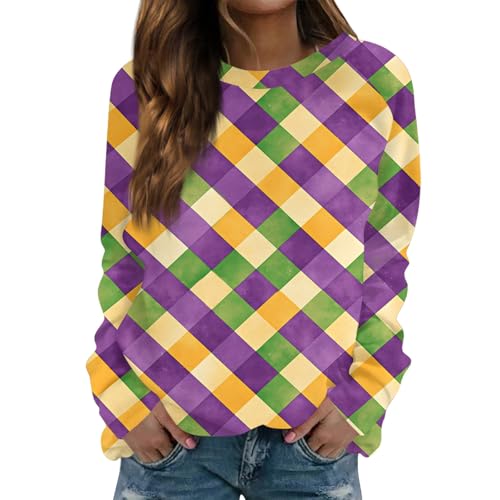 Mardi Outfit For Women Carnival Mask Graphic Sweatshirts Mardi Day Crew Neck Long Sleeve Shirt Fashion Tops
