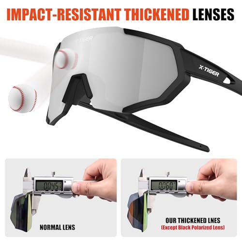 X-TIGER Polarized Sports Sunglasses with 5 Interchangeable Lenses,Mens Womens Cycling Bike Glasses,Baseball Running Fishing