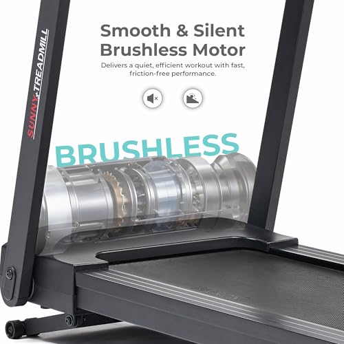 Sunny Health & Fitness Interactive Slim Folding Treadmill for Home, Running or Walking with Quiet Brushless, Shock Absorpt...