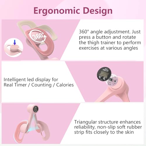 Thigh Trainer, 360°Adjustable Pelvic Floor Muscle Trainer with LED Display, Inner Thigh Exerciser with 20LB Resistance Ban...