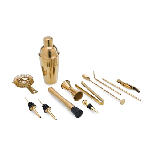 PICNIC TIME Carousel 13-Piece Bar Tool Set, Cocktail Shaker Set, Mixology Bartender Kit with Lazy Susan Stand, (Acacia Woo...