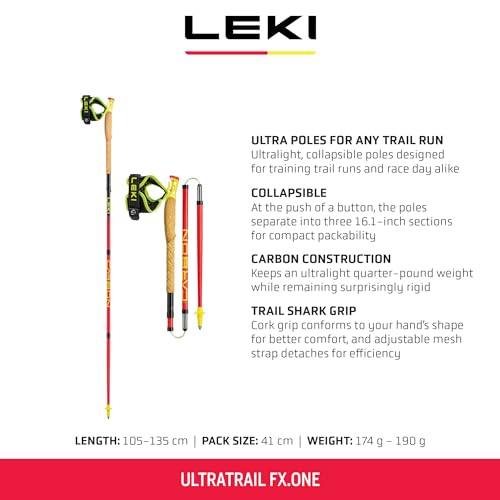 LEKI Ultratrail FX.One Trekking Poles - Carbon Foldable Ultralight Poles for Hiking & Trail Running