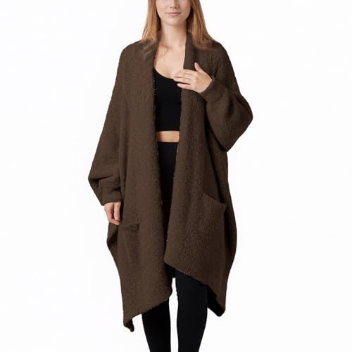 Yioaga Wearable Blanket Poncho Fuzzy Sherpa Fleece Shawl TV Throw Plush Cape Wrap Cozy Loungewear with Pockets for Adults