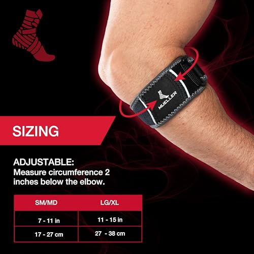 MUELLER Sports Medicine Hg80 Premium Tennis Elbow Support Strap, Elbow Pain Relief Brace For Men and Women, Black,