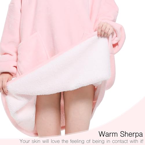 Pink Sherpa Wearable Blanket Hoodie,Oversized Blanket Hooded, Cozy Soft Plush Hooded Blanket for Adult, Warm Christmas Bir...