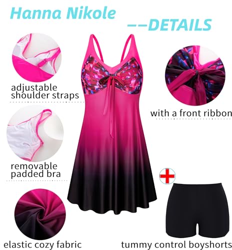 Hanna Nikole Women's Two Piece Swim Dress, Plus Size Tankini Swimsuit, Modest Tummy Control Swimwear with Boyshorts