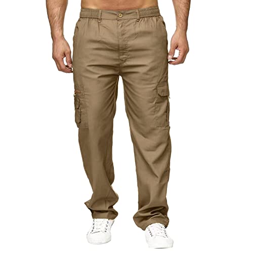 Men Relaxed Fit Cargo Pants Drawstring Elastic Waisted Relaxed Fit Sports Pants Casual Joggers Outdoor Trousers with Pockets