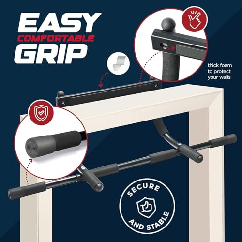 WeePro Pull Up Bar for Doorway – Heavy Duty Chin Up Bar with Multi-Grip Handles, No Screws Required, Supports Up to 300 lb...