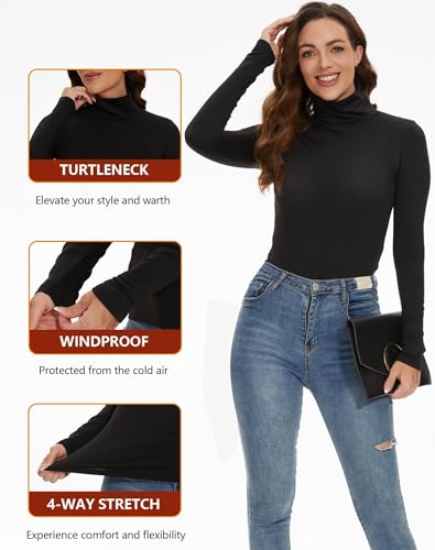 Dalavch 4 Pack Women’s Thermal Turtleneck Shirts, Women Turtle Neck Fleece Lined Compression Long Sleeve Base Layer Tops