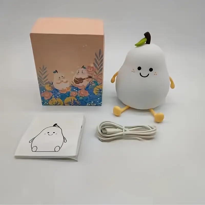 Night Light Cute Tangerine Led Squishy Novelty Animal Night Lamp Dimmable Soft Silicone Nursery Nightlight For Kids  Rechargeable Bedroom Touch Lamp  Dorm Decor  Baby Boys Girls Gift (Pear)