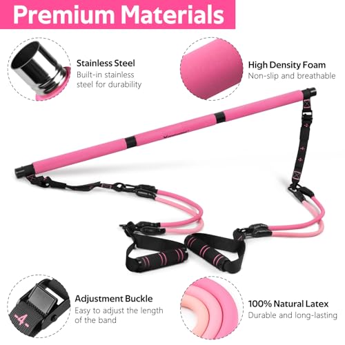 Pilates Bar Kit with Resistance Bands, Multifunctional Pilates Bar for Women & Men with Heavy-Duty Metal Adjustment Buckl...