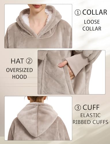 Lzzidou Oversized Blanket Hoodie for Women, Two Layers Cozy Flannel Sherpa Wearable Blanket Sweatshirt Adult