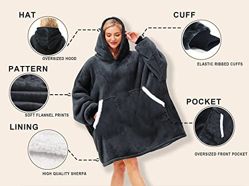 Kipswiza Oversized Wearable Blanket Hoodie Gifts for Women and Men, Cozy Warm Sherpa Big Hooded Blankets Sweatshirt for Fa...