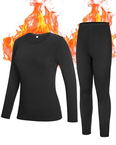 Roadbox Thermal Underwear Sets for Women, Long Johns Fleece Lined Top & Bottom, Warm Skiing Base Layer Cold Weather Winter