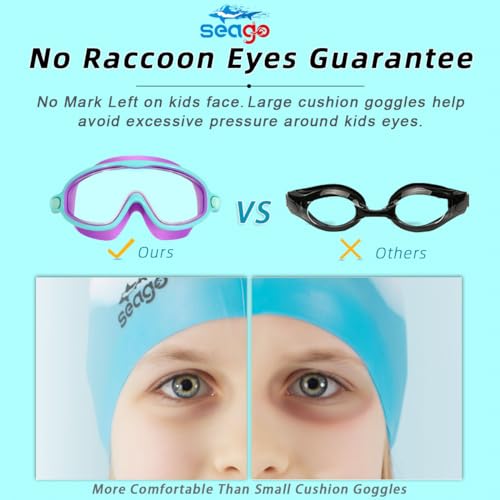Seago Kids Goggles for Swimming 2 Pack Outer Eye Fit with Wide View No Leaking Anti-Fog UV Protection Crystal Clear Watert...