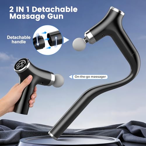 Pudthin Detachable Long Handle Massage Gun for Back Pain Relief, Deep Tissue Percussion Massager with 12 Speed Levels, Han...