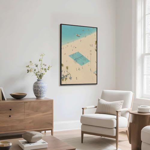 Framed Aerial Beach Tennis Poster Canvas Print Art Modern Wall Art PaintingTrendy PicturesHome Decor Wall Decoration for L...