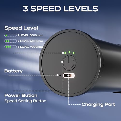 Oley Deep Tissue Vibrating Muscle Massage Gun, Handheld Electric Massager with 3 Speeds and 4 Heads, Massage Tool for Prof...