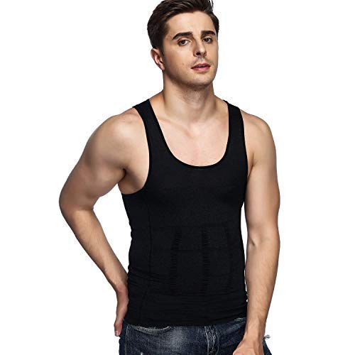 Odoland 3 Pack Men Compression Shirt Body Shapewear Base Layer Tummy Shaper Vest Tank Top