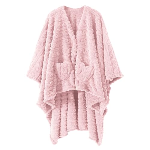 Dgsfmi Wearable Blanket Poncho Cape Wrap for Adult, Cozy Sherpa Fleece Pocketed Shawl TV Throw Blankets for Office and Lou...
