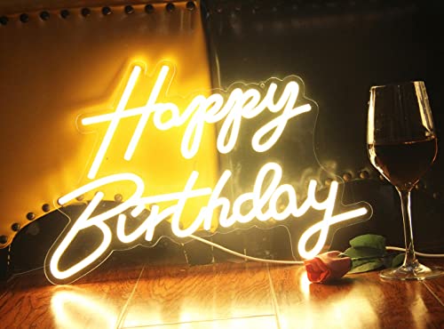 DAKABUKA LED Neon Happy Birthday Sign Night Light Birthday Party Decorations Warm White USB Operated Decorative for Backdr...