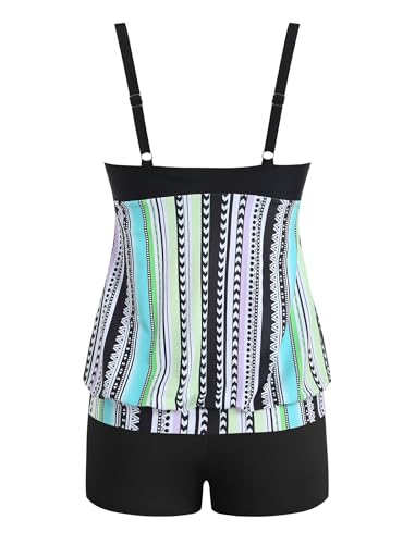 ZAFUL Two Piece Tankini Swimsuit for Women Tummy Control Bathing Suit with Boy Shorts Blouson Swimwear