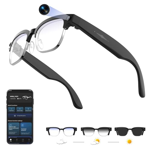 AI Smart Glasses with 4K Camera, 8MPW Anti-Shake Bluetooth Camera Glasses, 1080P Video Recording Dual Mic Noise Reduction,...