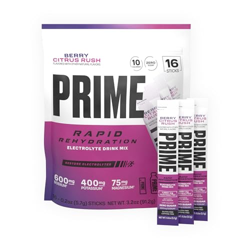 PRIME Rapid Rehydration Electrolyte Powder Sticks, Berry Citrus Rush, Sugar Free Hydration Drink Mix with Sodium, Potassiu...