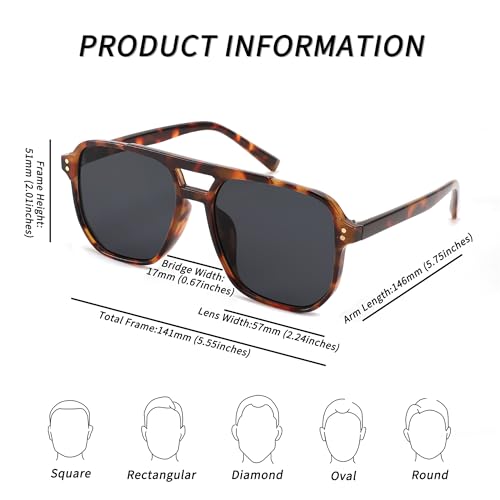 FEISEDY Retro Square Aviator Sunglasses Women Men 70s Vintage Trendy Plastic Frame Sun Glasses B2835