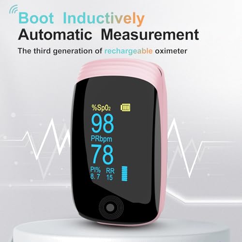 Fingertip Pulse Oximeter with Respiration Rate Monitoring, SpO2, Heart Rate, PI & RR Measurements, Blood Oxygen Rechargeab...