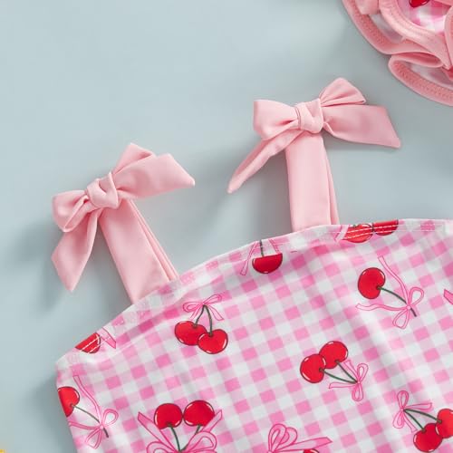 BSaogr Infant Girl Onepiece Swimsuit Cute Printed Sleeveless Ruffle Romper Beach Wear Bathing Suit with Swim Cap