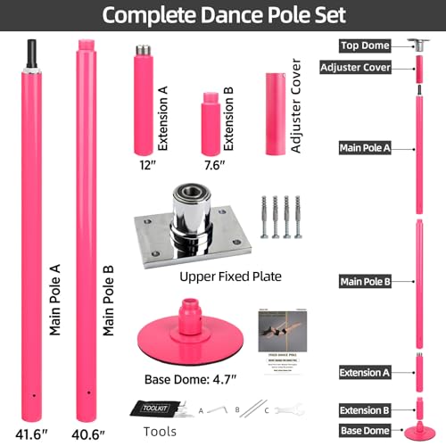 PRIOR FITNESS Permanent Fixed Dance Pole Kit, Professional 45mm Spinning & Static Dancing Pole Heavy-Duty Steel Pole Dance...