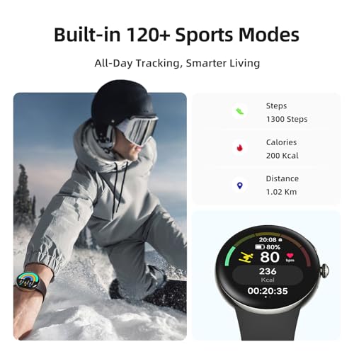 Parsonver AMOLED Smart Watch for Men Women, Always-On Display Fitness Tracker, Answer/Make Calls, 2 Quick-Release Bands, H...
