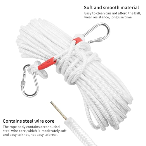 Jmlwlzx Heavy Duty Flag Pole Rope Replacement 20m (65ft) with Steel Core & Rust-Proof Swivel Snap Hook - Universal Halyard...