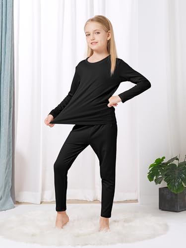 VZV Girls Thermal Underwear Set Thermal Underwear for Kids Fleece Lined Long Johns Kids Base Layer Top and Bottom for Winter
