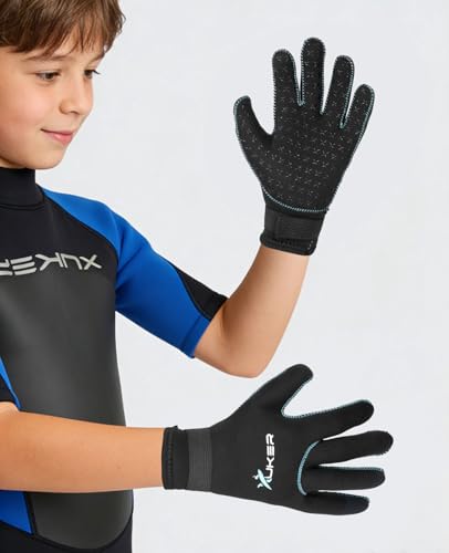 XUKER Kids 3mm Neoprene Wetsuit Gloves - Thermal Warmth for Diving, Scuba, Snorkeling, Kayaking & Swimming - Youth Water S...
