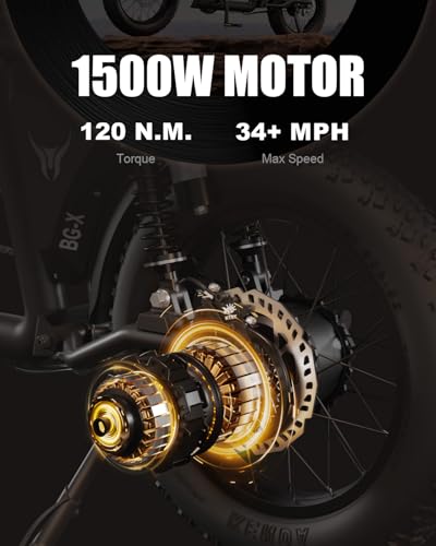 BIGNIU Adult Electric Bike, 1500W Brushless Motor 52V/27Ah Range Up to 38 Miles E Bike Front/Rear Turn Signals Dual Suspen...