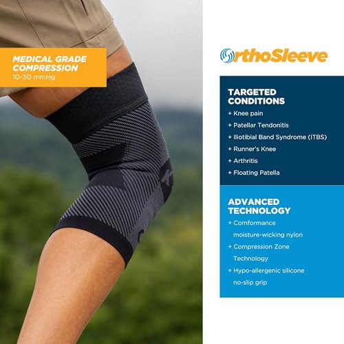 OrthoSleeve Compression Knee Brace/Sleeve for ACL, MCL, Injury Recovery, Meniscus Tear, knee pain, aching knees, patellar ...