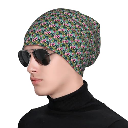 sackhg Tropical Summer Hawaiian Flower Palm Leaves Print Winter Beanie Hat Men Women Soft Lightweight Thermal Cap for Outd...