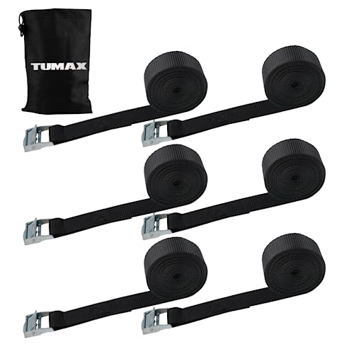 Tumax 6-Pack 1" x 12FT Cam Buckle Tie Down Straps, 900lbs Capacity Lashing Straps for Securing Cargo, Kayak, Canoe, Motorc...
