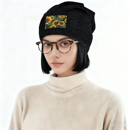 YANYU Plants Theme Sunflower Print Lightweight Waffle Pullover Hat Men Women Winter Headwear Outdoor Camping Travel