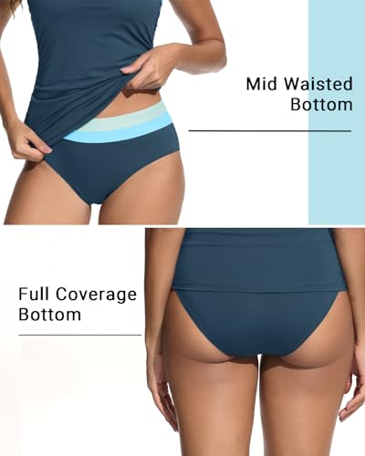 Daci Bandeau Tankini Swimsuits for Women - Two Piece Ruched Tummy Control Bathing Suit Strapless Swimwear with Bottom