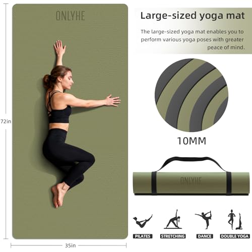 Yoga Mat Thick(10mm) Exercise Mat Non Slip Anti-tear,72"x35" Extra Large Pilates Mats for Home Workouts, Gym & Floor Stret...