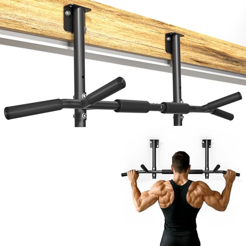 Joist Mounted Pull Up Bar, 3 in 1 Chin Up Bar Ceiling Mount Adjustable Height, 42" Wide Bar for Home Gym Cross Training St...