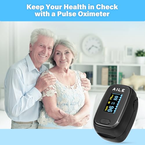 AILE Pulse Oximeter with Fingertip Oxygen Meter : AILE Compact Fingertip Pulse Oximeter-Blood Oxygen/Heart Rate Monitor-4 ...