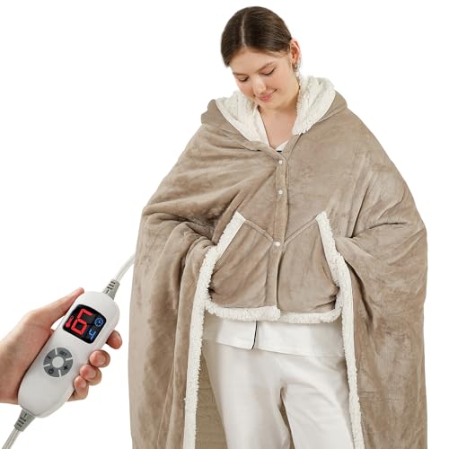 ESTINGO Wearable Heated Blanket Electric Throw, Heated Shawl with 6 Heating Levels and 1-4 Hours Auto Off, Heated Hoodie W...