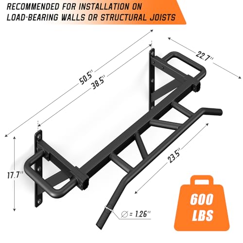 Jusgym Heavy Duty Pull Up Bar with 14 Grip Positions, Strength Training Pull-Up Bars for Home Gym, Wall Mounted, Joist Mou...